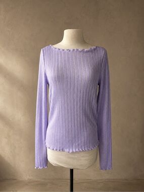 Pilcro Sz M Lavender Metallic Ribbed Boat Neck Long Sleeve Top NWT
